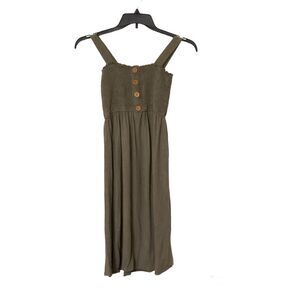 Women's Sleeveless Button Top Sundress Ava James Olive Green Size Medium